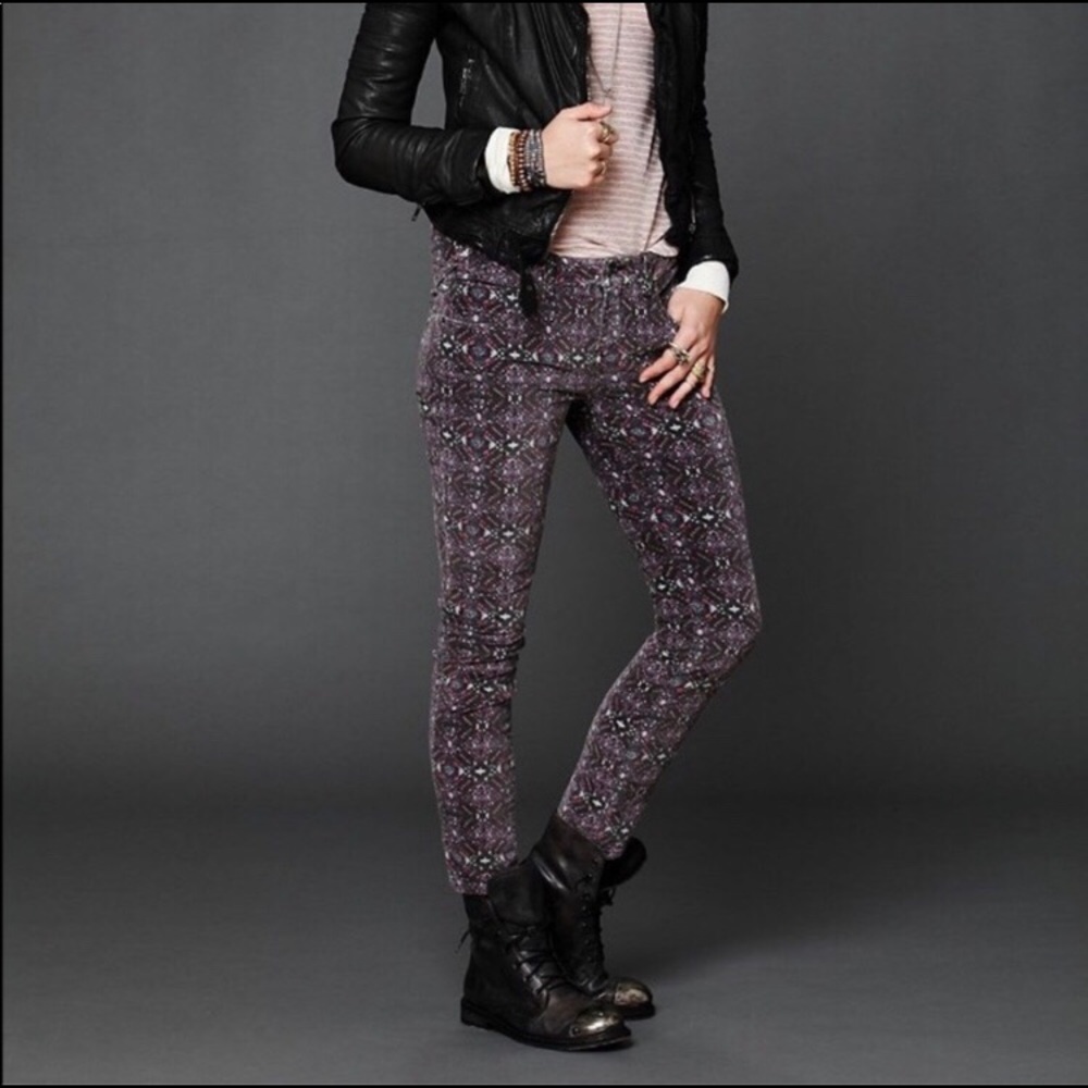 Free People Purple Printed Velvet Skinny Jeans